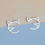 Sterling Silver Minimalist Cat Face Stud Earrings, thumbnail 1 of 6