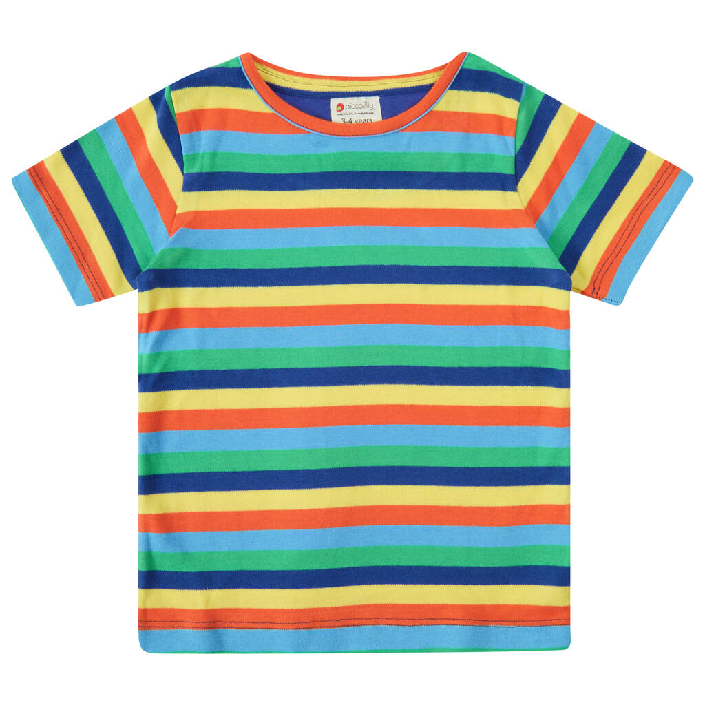 Kids Rainbow Striped Short Sleeve T Shirt By Piccalilly