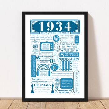 1934 Personalised 90th Birthday Fact Poster, 3 of 9