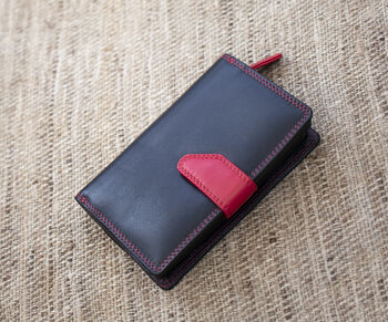 Personalised Black And Red Womans Soft Leather Purse Wallet, 2 of 11
