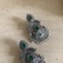 Emerald Green Stone Oxidised Indian Earrings, thumbnail 3 of 6