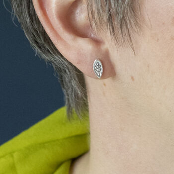 Leaf Designer Handmade Recycled Silver Earrings, 2 of 8