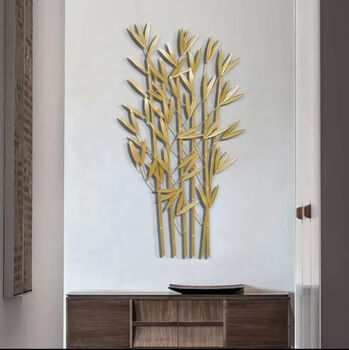 New! Luxury Frameless Gold Bamboo Leaf Wall Art Decor, 2 of 5