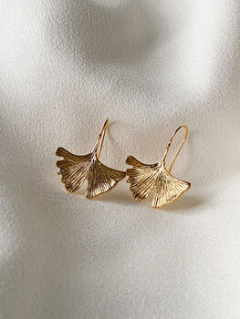 18k Gold Ginkgo Leaf Dangle Earrings, 2 of 2