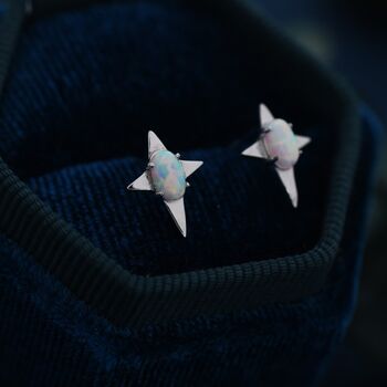 Opal Four Point Star Stud Earrings In Sterling Silver, 3 of 11