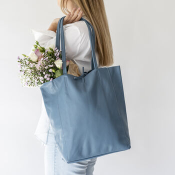 Denim Blue Large Soft Leather Tote Shopper, Perfect For Work Or Weekends, 2 of 9