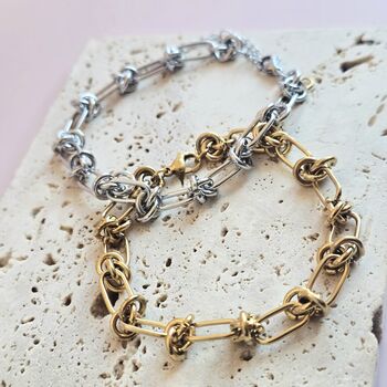 Knotted Link Chain Bracelet In Gold Or Silver Tone, 6 of 8