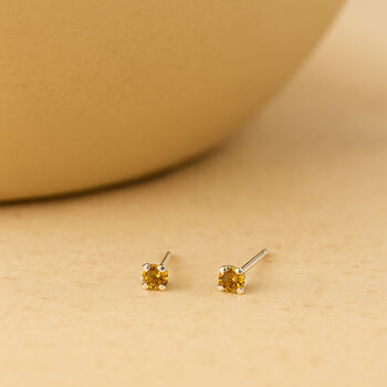 Sterling Silver Citrine Micro Stud Earrings, 2 of 3