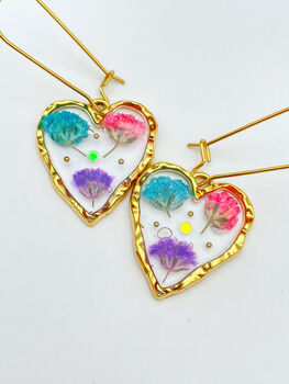 Heart Earrings With Colourful Gypsophila Flowers, 11 of 11