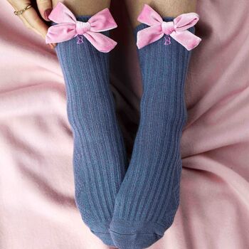 Personalised Velvet Bow Cashmere Wool Bed Socks Gift, 2 of 8