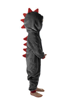 Fierce Dinosaur Onesie Grey Super Soft Fleece With Red Spikes, 2 of 2