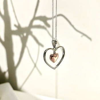 Sterling Silver Heart With Rose Gold Plated Necklace, 8 of 8