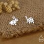 Sterling Silver Rabbit And Tortoise Mismatched Stud Earrings, thumbnail 1 of 12