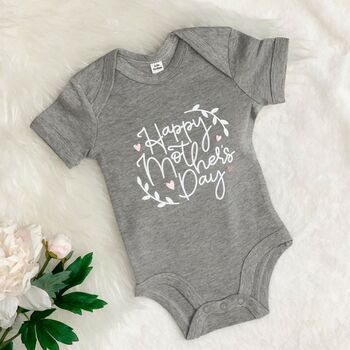Happy Mothers Day Hearts And Leaves Babygrow, 2 of 3