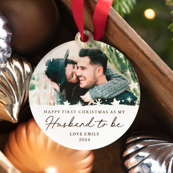 Personalised First Christmas As Husband To Be Engagement Bauble, 4 of 8