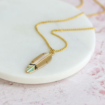 Gold Plated Feather Enamel Necklace, 2 of 7