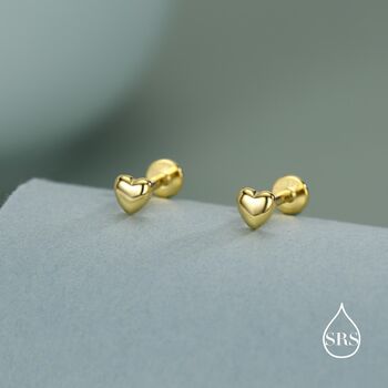 Sterling Silver 4mm Heart 16 G Flat Back Stud Earrings, 2 of 11