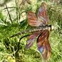 Copper Dragonfly Garden Stake – Outdoor Metal Sculpture – Copper And Brass Insect On Curved Pole, thumbnail 5 of 7