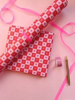 Luxury Checkered Heart, Valentine's Day Wrapping Paper, 4 of 9