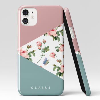 Personalised Pink Flowers Geometric Phone Case, 6 of 6