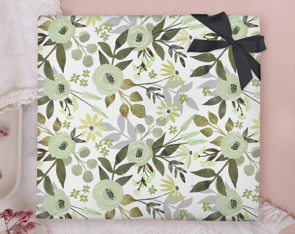 Three Sheets Of Botanical Floral Wrapping Paper By Okey Dokey Design