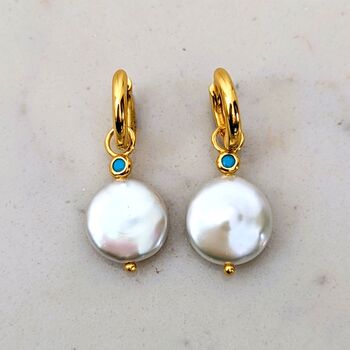 Baroque Pearl And Turquoise Drop Earrings, 2 of 7