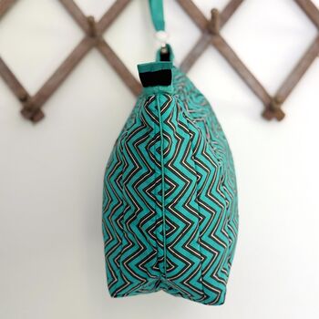 Pagoda Wash Bag In Turquoise Zig Zag Print, 5 of 6