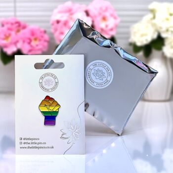 Rainbow Power Fist Inclusive Enamel Lapel Pin Badge, Gay Pride Awareness Gift, Lgbtqia+ Jewellery Gifts, 2 of 8