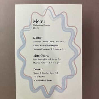 Modern, Wavy, Colourful Personalised Menu Cards, 4 of 8