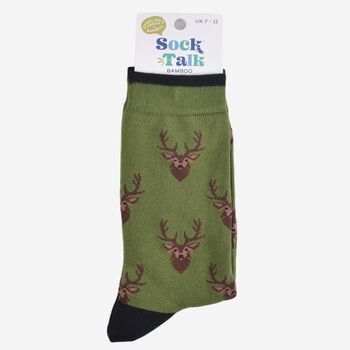 Men's Bamboo Sock Green Stags, 5 of 5