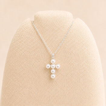 Personalised Tiny Sterling Silver Pearl Cross Pendant Necklace, 2 of 10