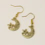 Gold And Blue Crescent Moon And Star Dangle Earrings, thumbnail 4 of 4