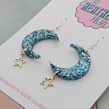 Sparkly Moon And Star Glitter Resin Earrings, 6 of 8