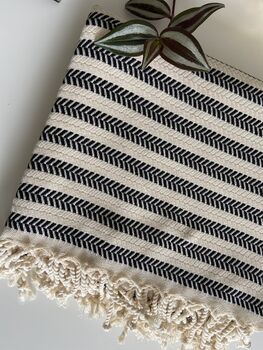 Black Striped Cotton Sofa Throw, 4 of 4