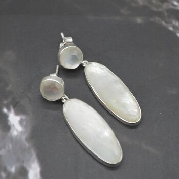 Mother Of Pearl Earrings: Doublet, White Gemstone Drop, 5 of 6