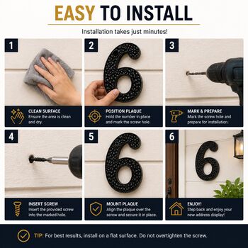 Black Brass Door Number Six Plaque, 4 of 8
