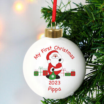 Personalised Santa With Presents Bauble, 2 of 3