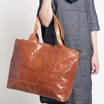 Large Leather Tote In Two Tones Of Brown, 4 of 4
