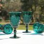 Set Of Four Blue Art Deco Wine Goblets, thumbnail 3 of 5
