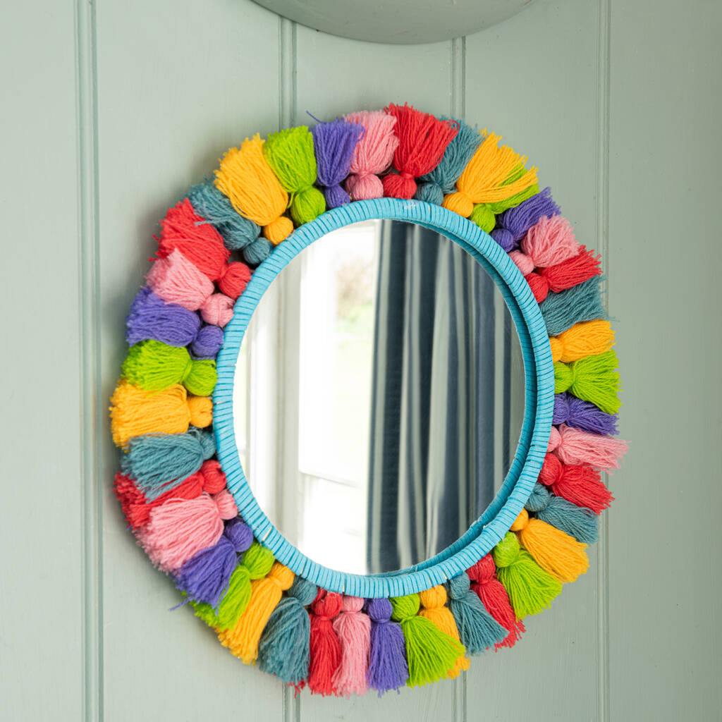 Mexican Styled Bright Mirror With Tassles, 1 of 3