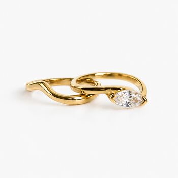 Gold Sculptural Ring Set With Bezel Set Marquise Stone, 18k Gold Vermeil Stacking Rings, 3 of 8