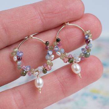 Botanical Gemstone Earrings With Pearl Drop, 3 of 9