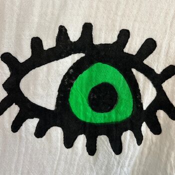 Long Organic Cotton Robe: White With Green Eye, 5 of 5