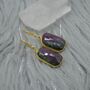 Ruby Zoisite Earrings: Gold Plated Silver, Anyolite, Teardrop Or Rectangular Dangle Drop, thumbnail 4 of 12