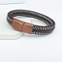 Mens Woven Leather Steel Bracelet, thumbnail 2 of 6