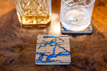 Handmade Wooden Resin Coaster Set Of Six Blue, 2 of 5