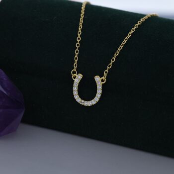 Tiny Cz Horseshoe Necklace In Sterling Silver, 5 of 12