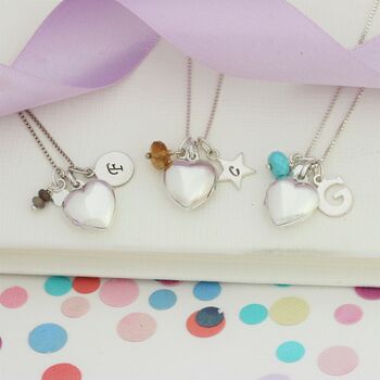Childs Silver Heart Locket Personalised With Birthstone, 8 of 12