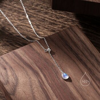 Moonstone Droplet Lariat Pendant Necklace, 3 of 11