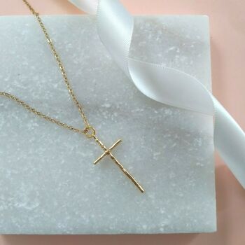 Large Gold Plated Hammered Cross Pendant Necklace, 3 of 3